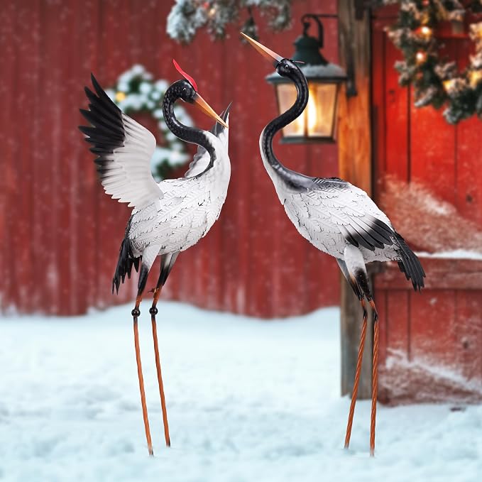 TERESA'S COLLECTIONS Garden Decor, Set of 2 White Herons Garden Decor, 25-26", Waterproof Metal Garden Statue, Herons Gifts, Garden Gifts for Women Mom, Indoor/Outdoor