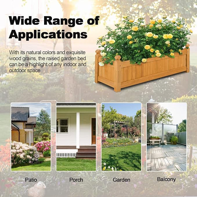 S AFSTAR Wooden Raised Garden Bed, Outdoor Rectangular Plant Box W/Drainage Holes, Wood Raised Planter for Vegetable Fruit Flower, Rise Planter Container for Yard Patio Garden 43.5" L x 16" W x 14" H