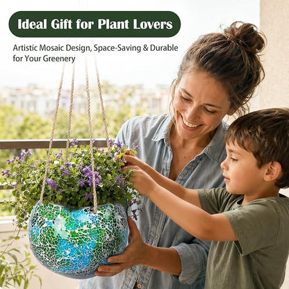 Hanging Planter Mosaic Garden Pot Small Flower Pot for Indoor Plant Disco Ball Hanging Planter with Drainage Green