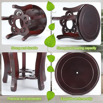 Colingmill 11 Inch Wooden Oriental Plant Stand Chinese Vase Pot Display Stand Round Asian Style Wood Tall Planter Display Fishbowl Fish Tank Traditional Base for Home Indoor Outdoor Decoration