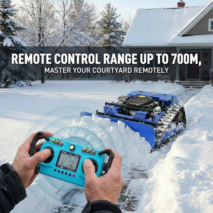 Infront Remote Control Lawn Mower with Snow Plow, Crawler Track All-Terrain System, Hybrid Oil-Electric Power for Steep Slopes and Large Lawns, Adjustable Cutting Height