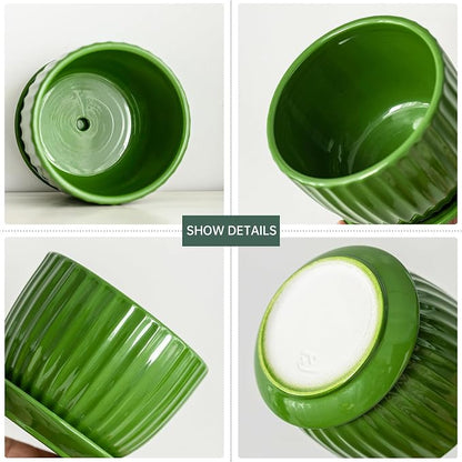Ton Sin Ceramic Plant Pots,4"+5"+6" Inch,Green Flower Pots with Drainage Holes and Tray,Indoor Planters for Plants Pots,Home Office Decoration GIF for Plants,Succulent Pot Set of 3