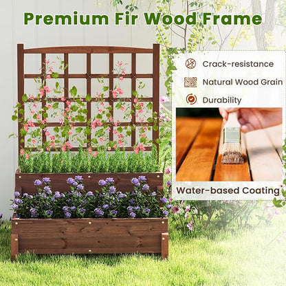 Giantex 2 Pcs Raised Garden Bed with Legs and Trellis, 2-Tier Standing Planter Box with Drain Holes, Outdoor Elevated Garden Trellis for Vine Climbing, Flower Vegetable Fruit Herb Growing