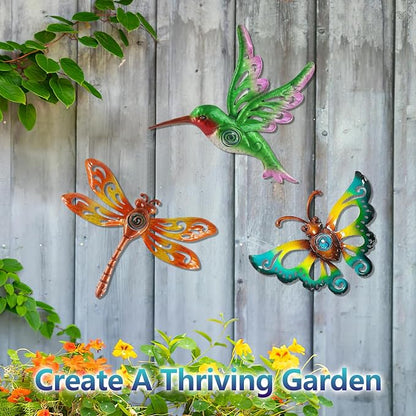 Hummingbird Butterfly Dragonfly Metal Wall Art, Hanging Wall decor Indoor | BVLFOOK; Ornament for Indoor Outdoor; 3 pack 9 inch; Living Room décor; Bedroom; Garden; Porch; Patio; Balcony