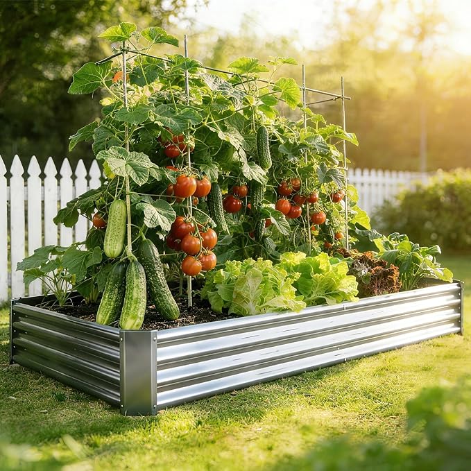 Metal Galvanized Raised Garden Bed Kit, 8 x 4 x 1 ft Galvanized Steel Raised Garden Planter Box Outdoor with Open Base for Growing Vegetables/Flowers/Herbs/Fruits/Succulents, Rectangle, Silver