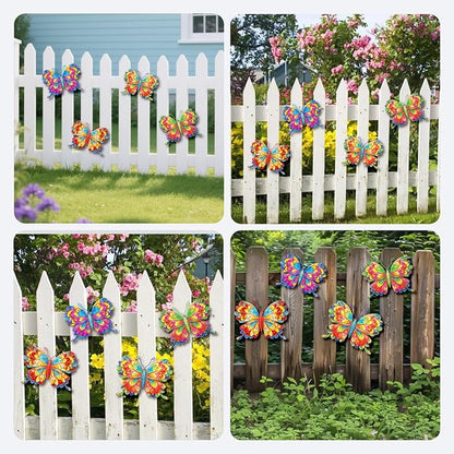 Junware 4 Pieces Metal Butterfly Wall Art Decor - 6.2" Outdoor Fence Wall Sculpture Decor, Hanging Decoration for Garden Yard Living Room Bedroom Patio Balcony, Nice Gift for Mom Friend