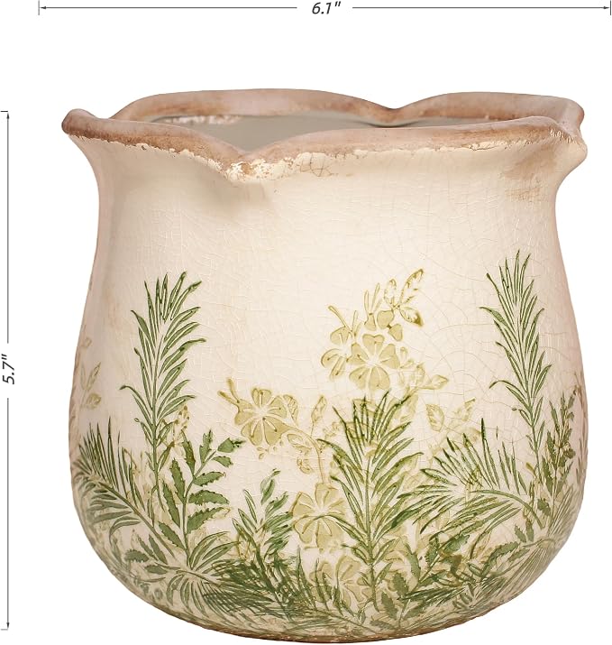 Xiaan Jiaju Cottagecore Ceramic Vase and Planter, 6 Inch Flower Pot with Drainage for Indoor House Plants, Country Cottage Garden Home Decor, Rustic Farmhouse Gift for Plant Lovers