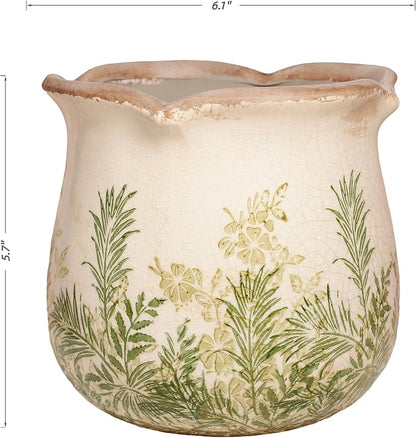 Xiaan Jiaju Cottagecore Ceramic Vase and Planter, 6 Inch Flower Pot with Drainage for Indoor House Plants, Country Cottage Garden Home Decor, Rustic Farmhouse Gift for Plant Lovers