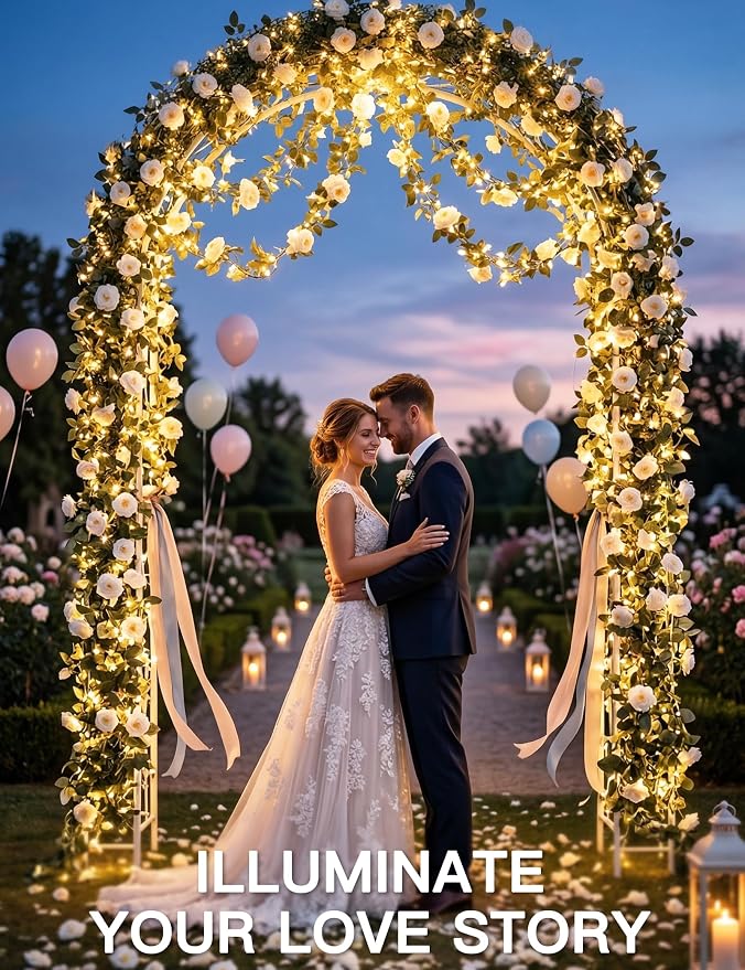 suddus Flower Garland with White Camellia Fairy Lights Indoor, 60 LED Vines String Lights Battery Operated with Remote, Artificial Fake Flowers Leaf Lights for Wedding,Bedroom,Centerpieces,Arch Decor