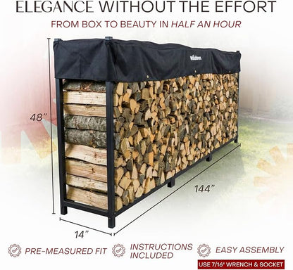 Woodhaven Black Large Outdoor Firewood Rack (12 Foot, With Cover)