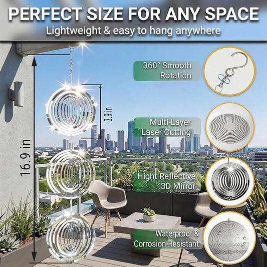Reflective Bird Deterrents for Outside – Bird Repellent Devices Outdoor – 3D Wind Spinners Outdoor Garden Decor –4 Set Bird Repellent to Keep Woodpecker & Pigeons Away from Window Roof (Style 2)