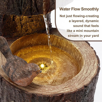 22" Outdoor Water Fountain with Led Lights, 2-Tiered Bird Bath Water Fountain, Outdoor Garden Waterfall Decor for Garden, Patio, Courtyard