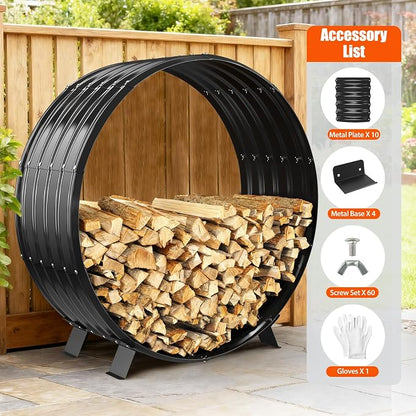 39" Firewood Rack with Roof Cover, Indoor & Outdoor Log Holder Keeps Firewood Dry, Clean & Organized for Fireplace, Patio & Backyard, Heavy-Duty Steel Wood Storage Rack, 600LBS Capacity