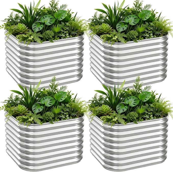 4 PCS Galvanized Raised Garden Bed Outdoor, Metal Garden Bed for Vegetables, Above Ground Garden Box for Flower, Steel Raised Beds for Gardening - 3FT