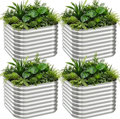 4 PCS Galvanized Raised Garden Bed Outdoor, Metal Garden Bed for Vegetables, Above Ground Garden Box for Flower, Steel Raised Beds for Gardening - 3FT