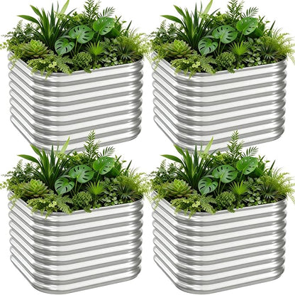 4 PCS Galvanized Raised Garden Bed Outdoor, Metal Garden Bed for Vegetables, Above Ground Garden Box for Flower, Steel Raised Beds for Gardening - 2FT