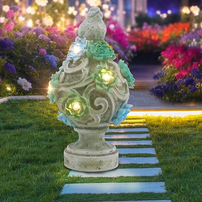 WONDER GARDEN Bird Statue with Solar Light, Resin Birds Figurines, Outdoor Dove Garden Statues, Waterproof Lawn Yard Patio Ornaments Statuary Decorations