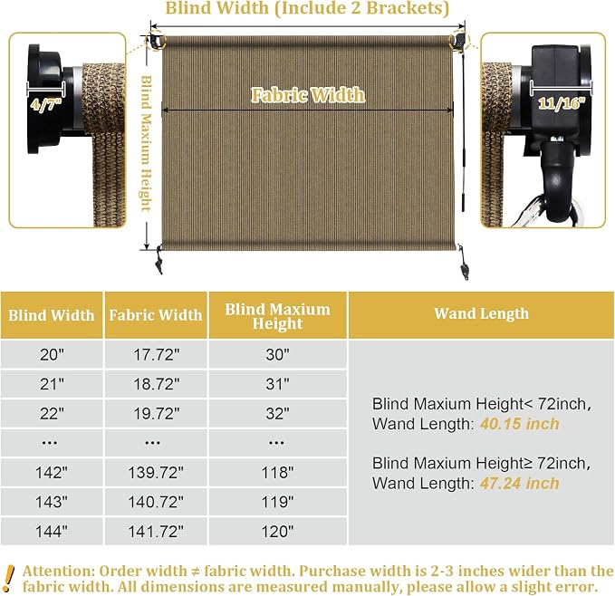 Shade&Beyond Custom Size Outdoor Roller Shades Cordless Patio Roll Up Blinds Exterior Shade Cloth Roll for Porch, Coffee Brown