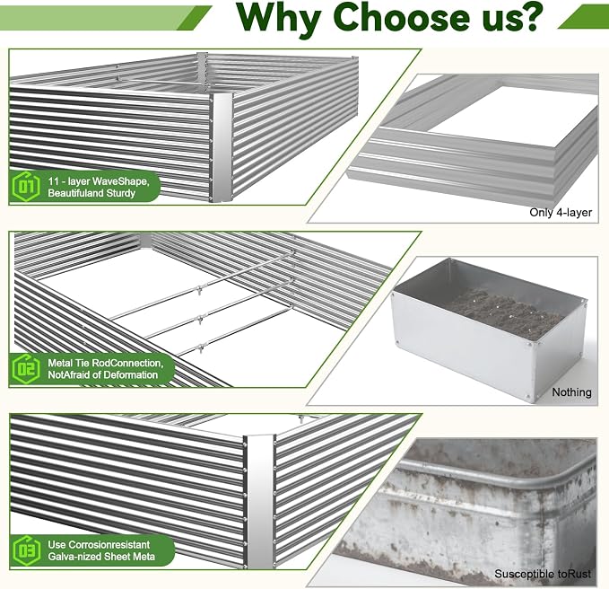 2 Pack Tall 6x3FT Raised Beds for Gardening, Corrugated Galvanized Steel Raised Garden Bed, Outdoor Metal Above Ground Garden Bed for Vegetables and Flowers(Rectangular)-6x3x1.5FT