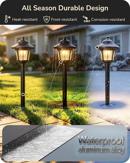 EDISHINE Low Voltage Landscape Lighting, 12V 3W 120LM 3000K Seed Glass Outdoor Landscape Path Lights with Connectors, ORB Waterproof Electric LED Pathway Light Wired for Walkway Garden Yard, 4 Pack