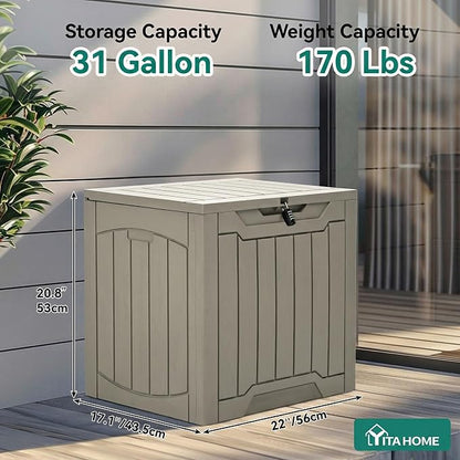 YITAHOME 31 Gallon Outdoor Storage Box | Resin Deck Box and Waterproof Package Delivery Box for Gardening Tools, Pool Supplies, Patio Furniture, Lockable, Taupe