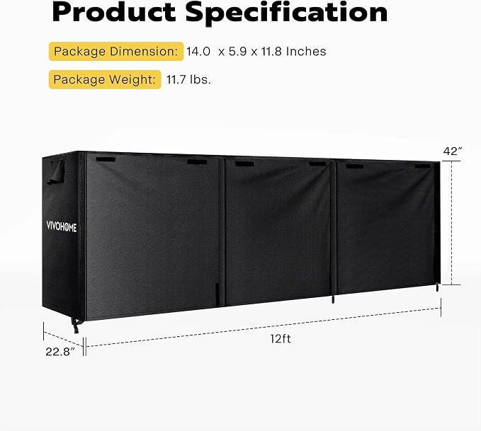 VIVOHOME 12ft Waterproof Firewood Log Rack Cover, Heavy Duty 600D Oxford Outdoor Weather Resistant Fire Wood Storage Holder Cover with Zipper and Hook Loop Tape