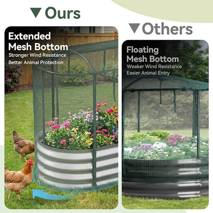 Lineware Raised Garden Bed with Self-Watering System, 4x2x1 ft Elevated Planter Boxes Outdoor with Mesh Cover, Oval Galvanized Raised Beds for Gardening,Vegetables,Flowers, Backyard, Patio