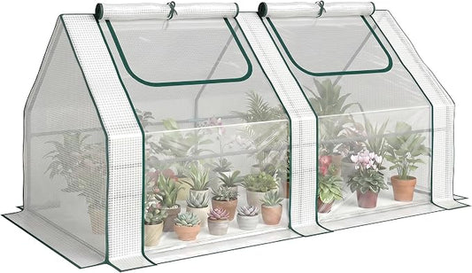 Outsunny 6' x 3' x 3' Portable Greenhouse, Garden Green House with 2 PE/Plastic Covers, Steel Frame and 2 Roll Up Windows, Clear