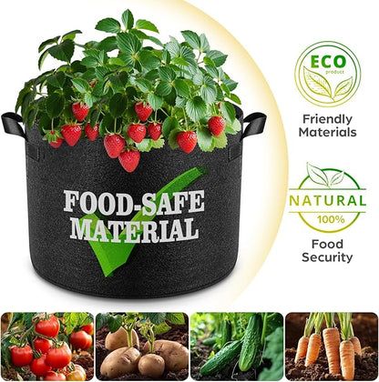 Jorvila 5 Pack 30 Gallon Grow Bags, Thickened Nonwoven Fabric Planter Pots with Handles, Heavy Duty 300G Garden Pots for Tomato, Potato and Vegetable
