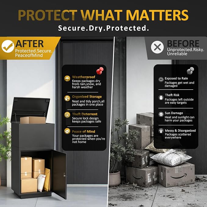 Package Delivery Box for Outside, Large Lockable Parcel Drop Box with Password Lock, Anti-Theft Outdoor Package Storage Box for Porch, Heavy Duty Galvanized Steel Delivery Box for Packages and Mail