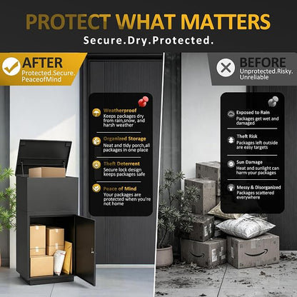 Package Delivery Box for Outside, Large Lockable Parcel Drop Box with Password Lock, Anti-Theft Outdoor Package Storage Box for Porch, Heavy Duty Galvanized Steel Delivery Box for Packages and Mail