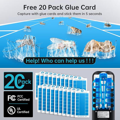 Fruit Fly Traps Indoor for Home: Plug in Mosquito Bug Zapper Gnat Moth Catcher with 9W Night UV Light, 2 Devices 20 Sticky Glue Board Refills for Indoors Flying Insect Trap