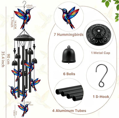 Hummingbird Wind Spinner Chimes for Outside,Black Metal Hummingbird Bereavement/Memorial,Hummingbirds Gifts for Women/Men, Garden/Yard Decor, Memorial/Birthday Gifts for Grandma/Mom