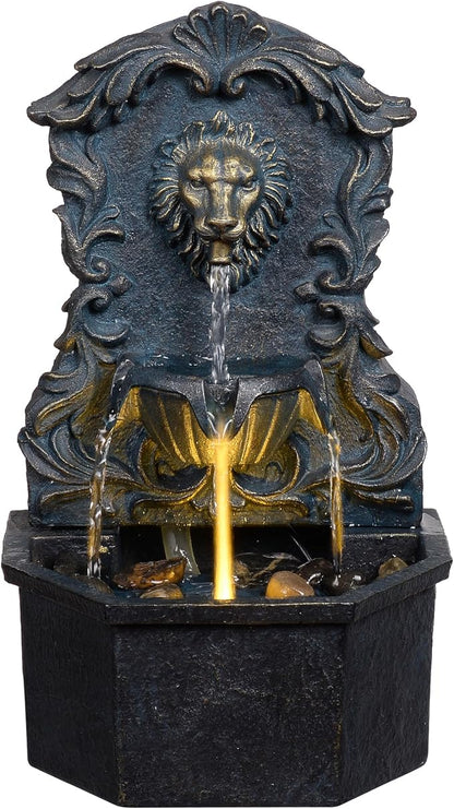 Tabletop Waterfall Fountain with Lion Head – Resin Table Top Water Fountains Indoor for Desk & Home Decor (RJ-21116N)
