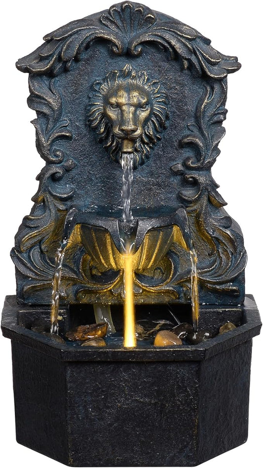 Tabletop Waterfall Fountain with Lion Head – Resin Table Top Water Fountains Indoor for Desk & Home Decor (RJ-21116N)
