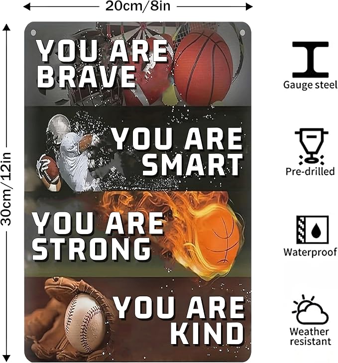 Tin Sign Room Accessories for Teen Boys-Sport Room Decor for Boys,Motivational Wall Decor Sign for Boys Bedroom Gifts 8x12inch