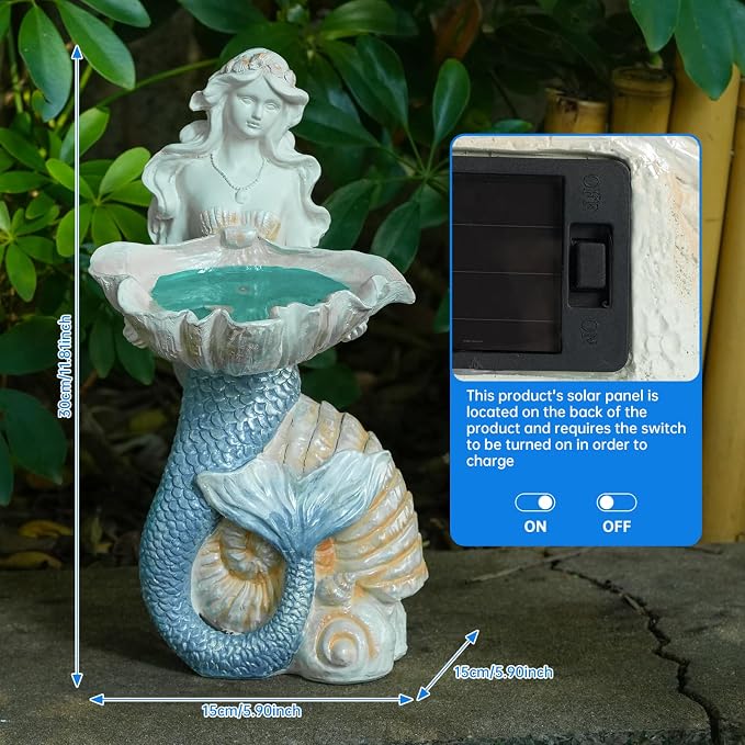 12" Mermaid Solar Night Garden Light, Solar Powered Large Statue, Unique Yard Art Sculpture, Outdoor Decor, Landscape Path Light, for Mom, Patio, Lawn, Balcony, Porch,Backyard