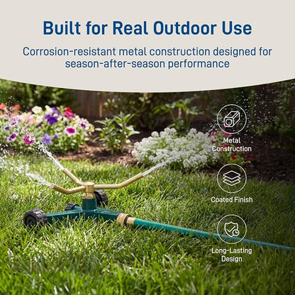 Orbit 58257N Lawn and Garden 3-Arm Metal Sprinkler with Wheel Base
