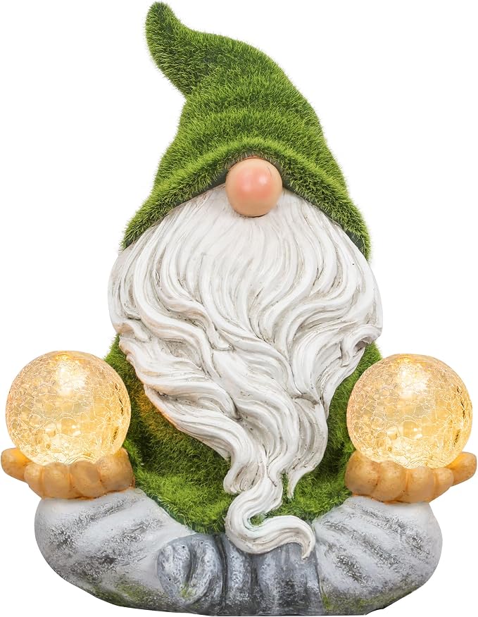 TERESA'S COLLECTIONS Garden Gnomes Decor with Solar Lights, St Patricks Decorations for Outdoor Decor,Resin Flocked Zen Garden Decor Outdoor for Porch Patio, Yoga Gnome Gifts for Women and Men, 8"
