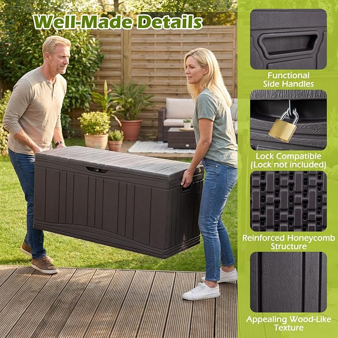 Tangkula 80 Gallon Outdoor Storage Box, Large HDPE Resin Patio Storage Box with Gas Struts & Lockable Lid, 2-in-1 Waterproof Deck Box for Package Delivery, Garden Tools, Outdoor Cushions
