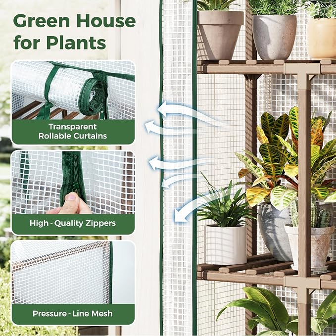 Bamworld 23 x 17 x 54-Inch Mini Greenhouses with Wheels Portable Green House with PE Cover Sturdy Eucalyptus