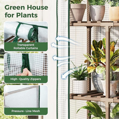 Bamworld 23 x 17 x 54-Inch Mini Greenhouses with Wheels Portable Green House with PE Cover Sturdy Eucalyptus