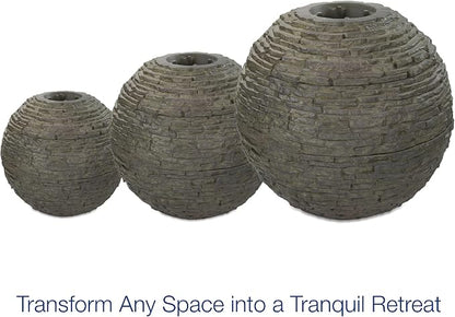 Aquascape Stacked Slate Sphere Fountain, 18 Inch Diameter 46 cm, Lightweight Fiber-Resin Composite Decorative Water Feature, Includes Tubing for Easy Setup, 78358