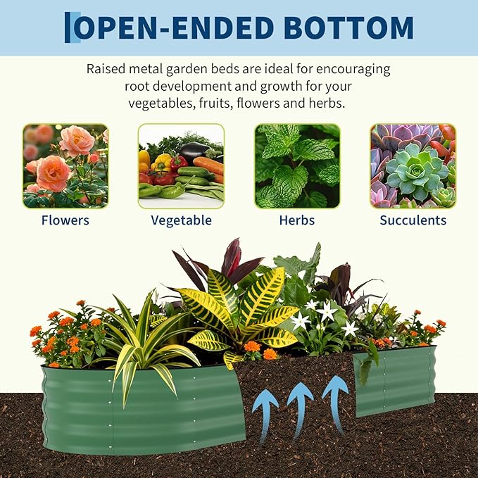 GarveeLife 8x2x1.5 ft Galvanized Raised Garden Bed - 18“ Tall Metal Planter Box for Vegetables, Flowers, Herbs, Rust-Resistant Outdoor Garden Box, Easy Assembly Raised Beds for Gardening, Green