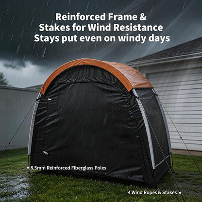 Bike Storage Tent with Rain Cover & Mesh Window, PU5000 Waterproof Bike Shed for 2 Bikes, Portable Outdoor Storage Shelter for Bicycle, Motorcycle, Lawn Mower, Garden Tools (6.6x2.6x5.6FT)