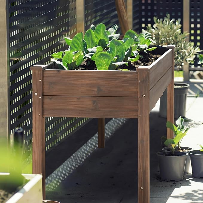 BlueWish Cedar Raised Garden Bed, 48" W x 24" D x 30" H Raised Garden Bed with Detachable Black Liner, 3 Drainage Holes, Planter Box for Outdoor, Patio, Backyard, Rustic