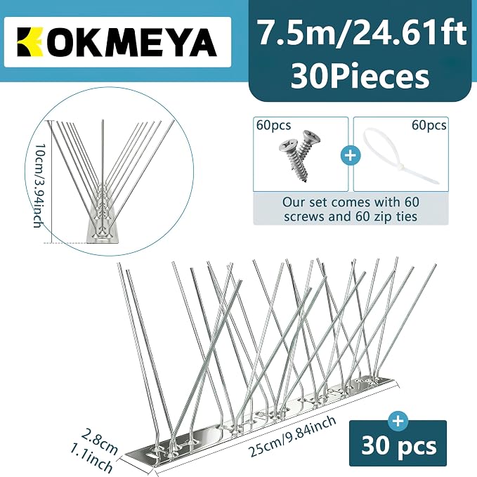 Bird Spikes 9.84FT Install,304 Stainless Steel Bird Deterrents Spikes for Outside to Keep Birds Away Bird Scare Devices Outdoor,12Pcs