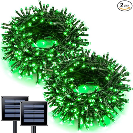 JMEXSUSS 2 Pack Solar Halloween Lights, Total 200LED Green String Lights | Outdoor Waterproof, 66FT 8 Modes Solar Christmas Lights for Outside Patio Christmas Tree Garden Yard Xmas Decorations