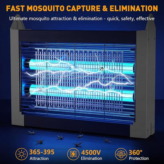 Solar Bug Zapper Outdoor, 4500V Solar Mosquito Zapper with Dual Solar Panels, 1/2 Acre Coverage Cordless Rechargeable Electric Fly Zapper, IPX5 Waterproof Mosquito Traps for Backyard, Patio, Camping