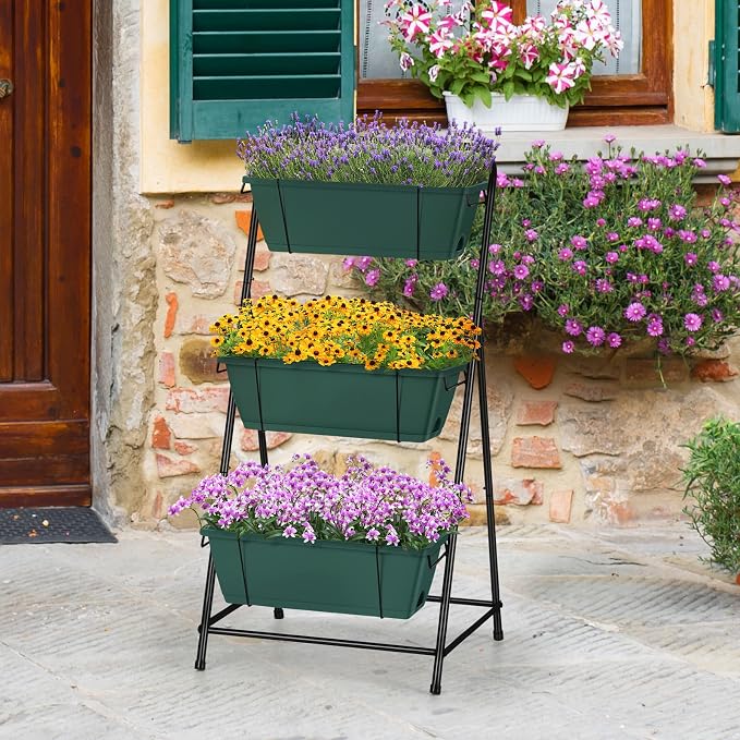 Vertical Raised Garden Bed 3 Tier Garden Planter Standing Planter Box Herb Garden Planter Outdoor and Indoor for Vegetables Flowers Green